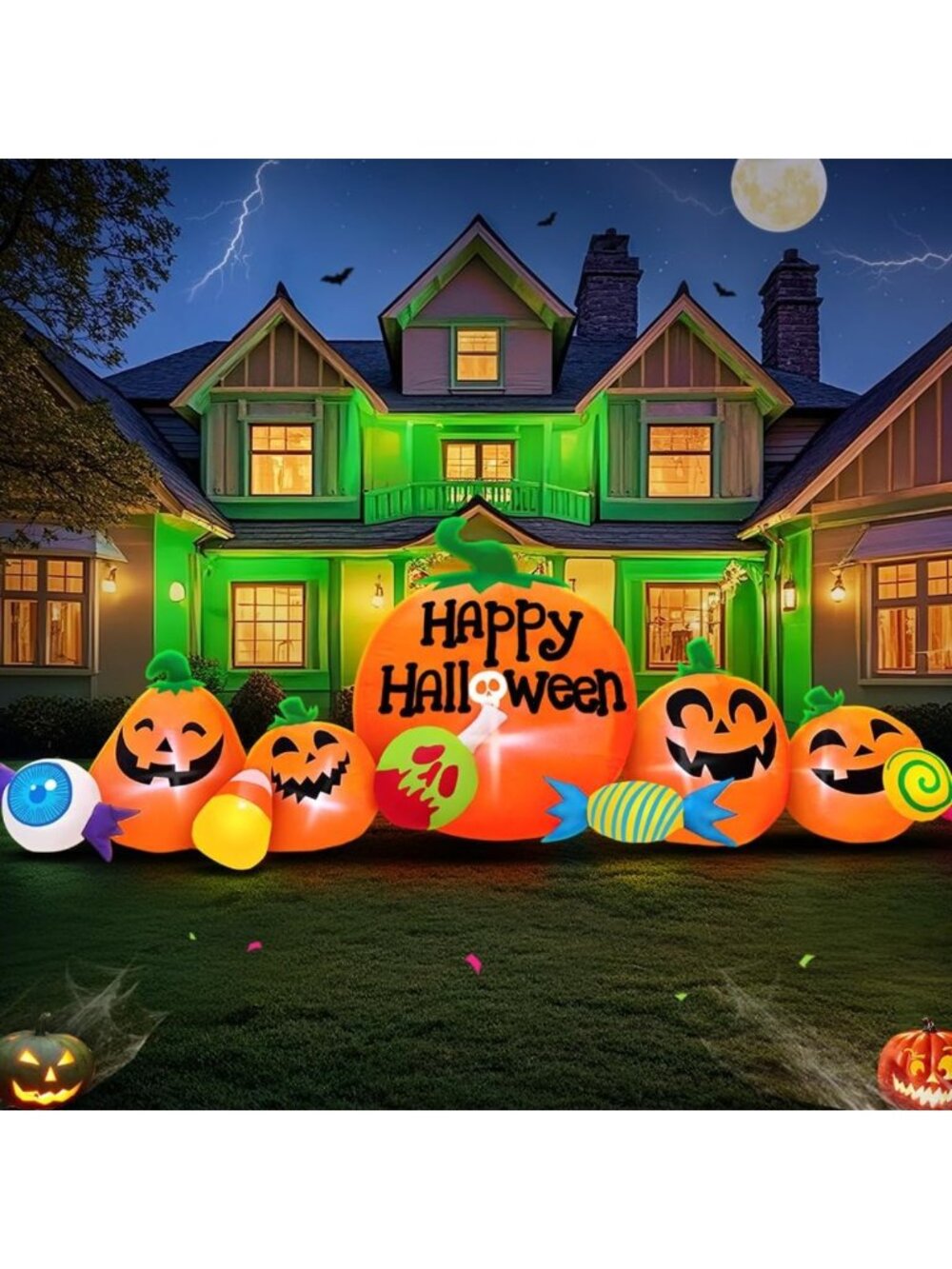 8FT Halloween Inflatable Pumpkin Combo with LED Lights for Outdoor Yard Decor